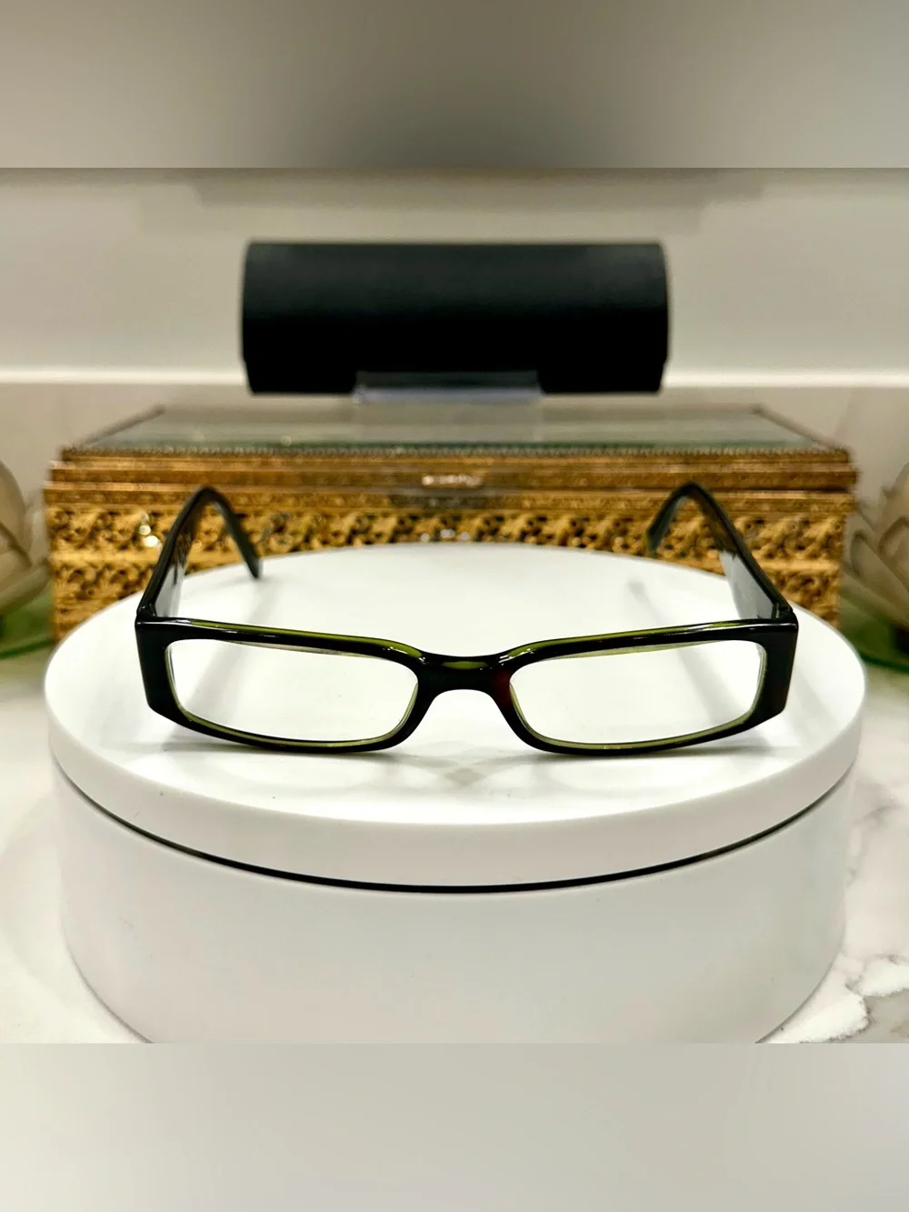 Prada Project Green Jeweled Rx Eyeglass Frames, 1 broken temple tip w/Prada Case